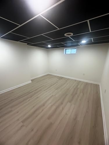 Image of STICKGOO Black Ceiling Tiles 2ft x 4ft, Smooth PVC Ceiling Panel - Waterproof, Fire-Rated, No Breakage - Decor Coverings 24 x 48in - 10 Pack Cover 80 Sq. Ft