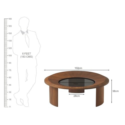 Image of The Attic Orion Walnut Coffee Table | Contemporary Round Wood Table with Glass Center | Chic Minimalist Centerpiece for Modern Living Rooms