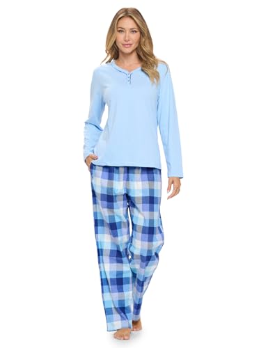 Casual Nights Women's Jersey Knit Long-Sleeve Top and Soft Flannel Bottom Pajama Set