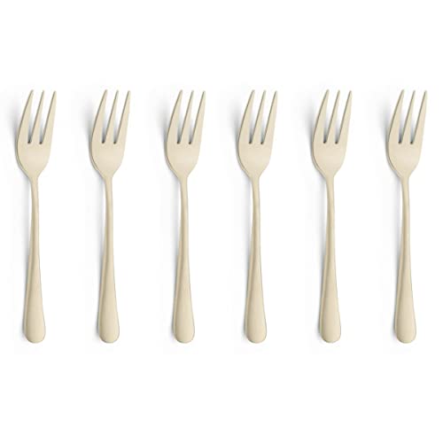 Amefa Austin Lot de 6 fourchettes à Dessert | Design élégant | Fourchettes à gâteau en Acier Inoxydable avec Finition PVD | Champagne satiné | 14,3 cm | Inoxydable et Passe au Lave-Vaisselle