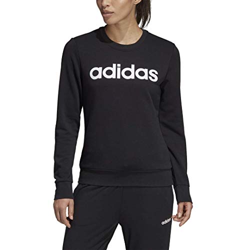 adidas Essentials Women's Linear Crewneck Sweatshirt, Black/White, Large