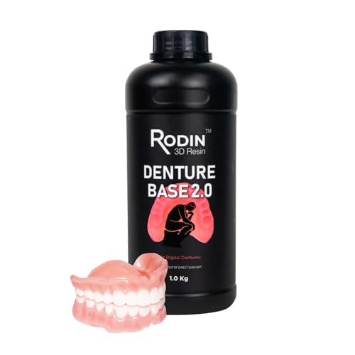 Rodin Denture Base 2.0 3D Printing Resin - Biocompatible Class II Flexible Denture Base Material, 1kg Bottle (Original P