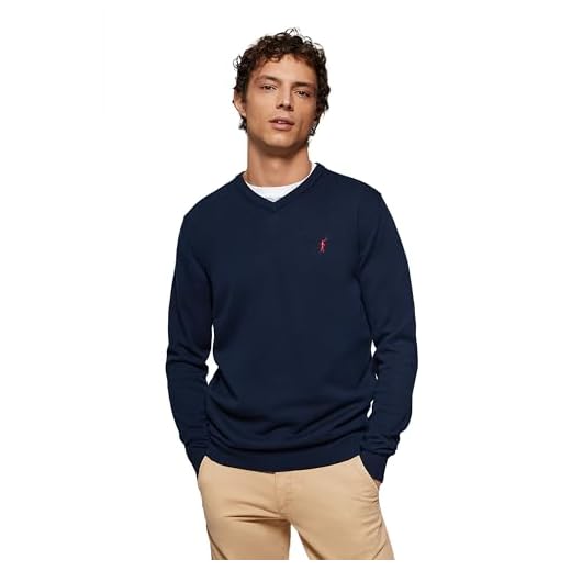Polo Club Pull Basique à col en V Bleu Marine à Logo brodé Homme