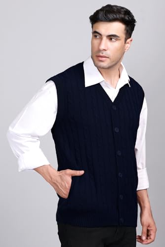 Image of V Neck Cardigans for Men - Woolen Sleeveless Sweater for Man Winter Wear