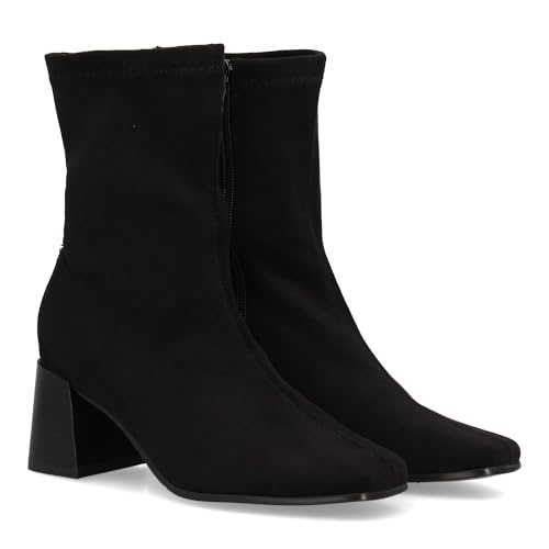 97725 Bota calcetin de cana media con acabado elastico y diseno minimalista. Punta cuadrada, cierre de cremallera, ajuste comodo y estilizado. Ideal para mujer temporada otono invierno. Negro Talla 37