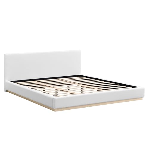 Image of Merax Upholstered Platform Bed Frame, Fabric Headboard, King