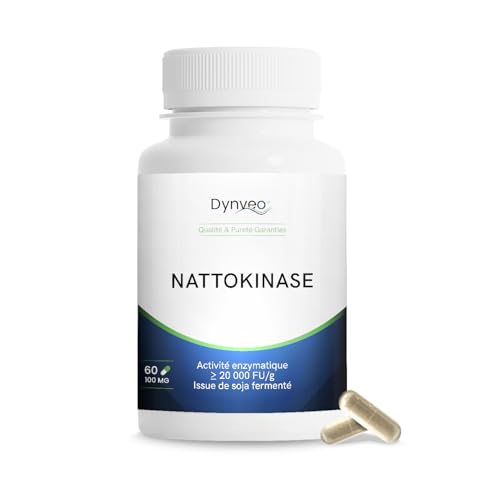 Dynveo - Nattokinase à haute activité enzymatique ≥ 20 000 FU/g - Origine végétale issue Fèves de Soja Non-OGM - Sans vitamine K2-100 mg / 60 Gélules végétales (pullulan) 2 mois - Dynveo