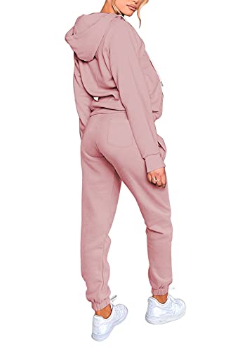 Toleny Women's Sweatsuit Outfit 2 Piece Workout Sets Full Zipper Sweatshirt And Long Pants Tracksuit Pink S #TOP1