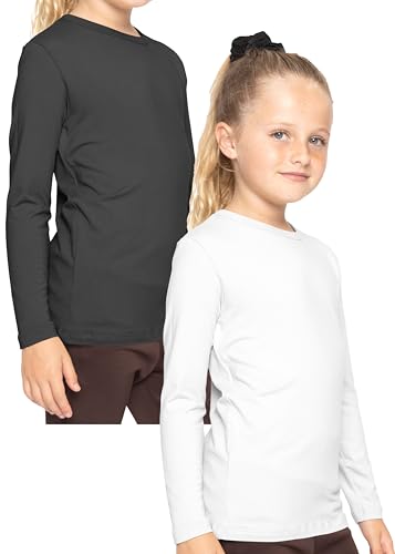 Image of Shirts for Girls Long Sleeve Crew Neck Top, Hoodie or 3 /4 Sleeve Soft Stretch Kids Lightweight Size 2-16