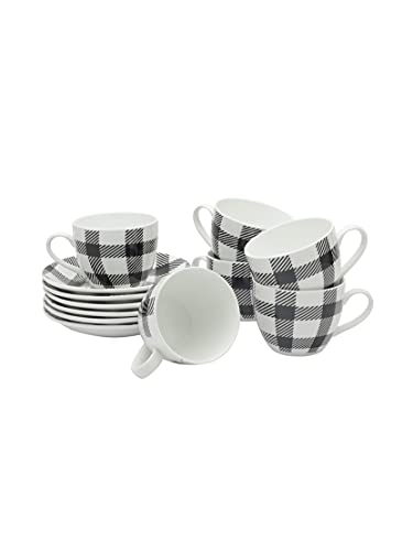 Image of Clay Craft Fine Ceramic Cup and Saucer Set of 12 (6 Tea Cups + 6 Saucers) - 180 ml Each