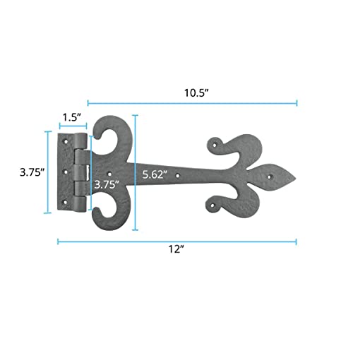 Renovators Supply Manufacturing Strap Hinge 12 In. Black Wrought Iron Fleur De Lis Style Flush Mount Heavy Duty Strap Gate And Door Hinges With Hardware Pack Of 2 #TOP1