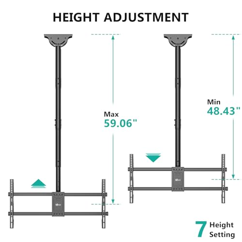 Image of WALI Ceiling TV Mount for 37-90 Inch TVs, Extra Long Arm Ceiling Mount TV Bracket, Telescoping Height Adjustable Hanging Pole TVs Ceiling Mount, Holds 220 lbs, Max VESA 800x400mm (CM3790XL), Black