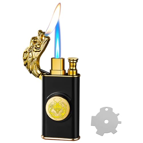 Jet Lighter Relief Dragon Torch Lighters with Adjusting Flame Tool- Windproof Adjustable Jet & Soft Flame Refillable Butane Lighter for Kitchen Camping Gifts (Without Butane)-Black d