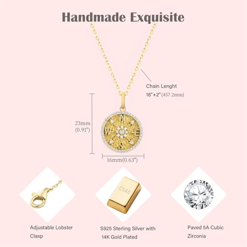 Compass Pendant Necklace for Women Dainty S925 Sterling Silver Gold Plated Cubic Zirconia Compass Chain Fashion Jewelry Gifts for Her4