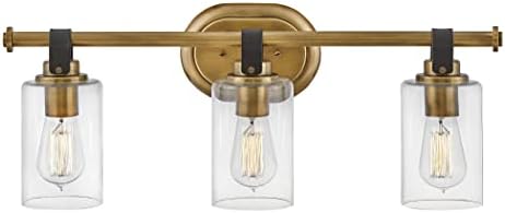Hinkley Halstead 52883HB Medium Three Light Bathroom Vanity Fixture, Modern Industrial, Clear Glass Shade, Faux Leather Strap, Chrome
