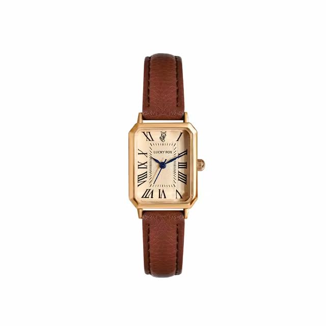 ALCENTIS Montre Femme rectangulaire Analogique, Boîtier en Or Rose, Bracelet en Cuir (Bracelet Marron)
