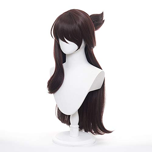 LeMarnia Gold Mixed with Yellow Straight Ponytail Synthetic Wig with Ribbon for Cosplay Fischl Wig Halloween Costume Party Wigs