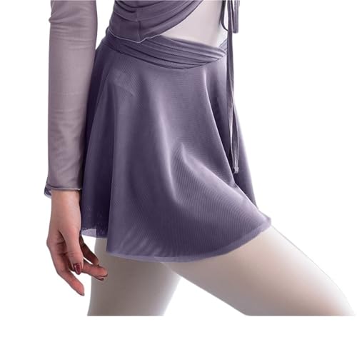 Falda de ballet de malla con cintura en V de gasa morada para mujer talla SM