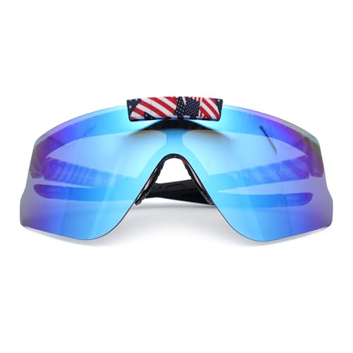 Image of SA106 Polarized Mens Flip Up Rimless Oversized Shield Plastic Sport Sunglasses