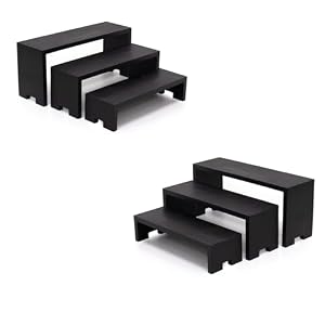 2 Set Black Display Risers Small Wooden Perfume Riser for Display Stand 6Pcs 3 Tiered Cologne Shelf Men Organizer Wood Racks Cupcake Stands