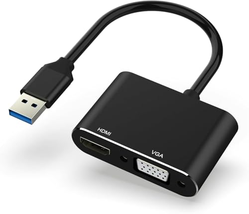 USB to HDMI VGA Adapter – 1080P USB 3.0/2.0 to HDMI VGA Converter, Compatible with Windows, Mac, and Android Devices
