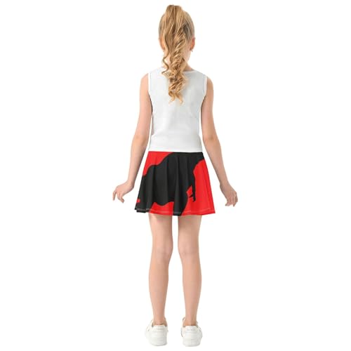 Athletic Shorts Girls Skorts Tennis Skirts for Kids Print Flowy Skort Dinosaur Silhouette Rex Red Black 3t4