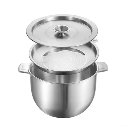 Volakebeing Olla de filtro de aceite de sopa de acero inoxidable con tapa, colador de malla fina para tanque de manteca de cerdo, protector de grasa, 19 x 13 / 21 x 14 / 23,6 x 15 cm, compatible con