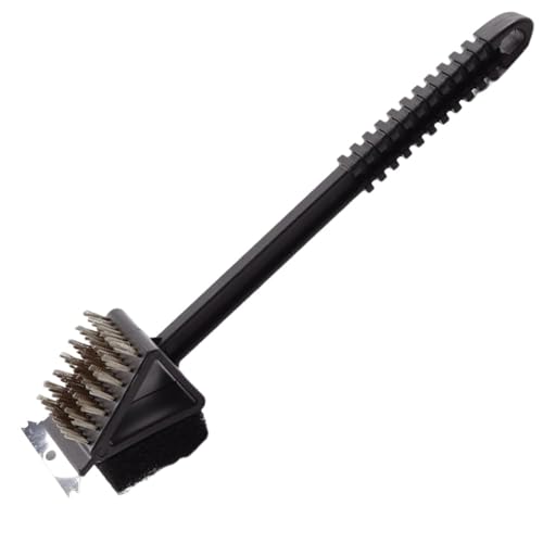 Ouliget 3-in-1 BBQ Grill Cleaning Brush, Brush Outdoor BBQ Cleaner Accessories Brush Wire Scrubber,Scraper and Scrub Pad in One Tool