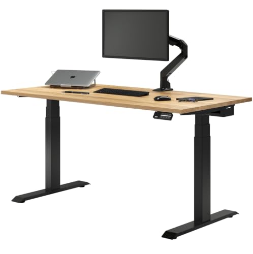 Image of Desky Dual Hardwood Sit Stand Desk - Electric Standing Desk - Dual Motor,3 Stage Adjustable Height Desk - Solid Wood Whole-Piece Top - Standing Desk with Cable Management