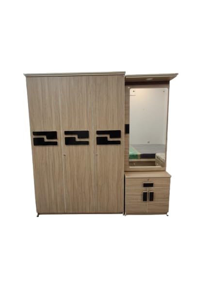 Wardrobe with Dressing Table, Wood Finish, 3 Door Closet with Mirror and Storage Cabinet-image-37