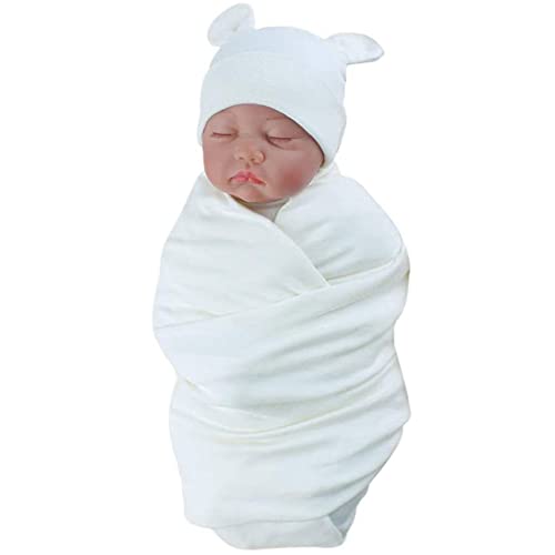 Image of Unisex Baby Swaddle Blanket with Hat Set Newborn Swaddle Receiving Blankets Sleep Sack for 0-3 Months Boys Girls