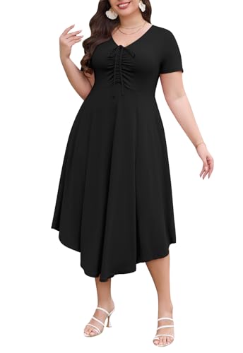 Image of Keluummi Plus Size Maxi Dress for Women V-Neck Short Sleeve with Pockets