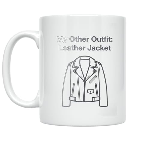 Leather Jacket Enthusiast Coffee Mug - My Other Outfit: Leather Jacket - 11 oz White Ceramic - Edgy Minimalist Style