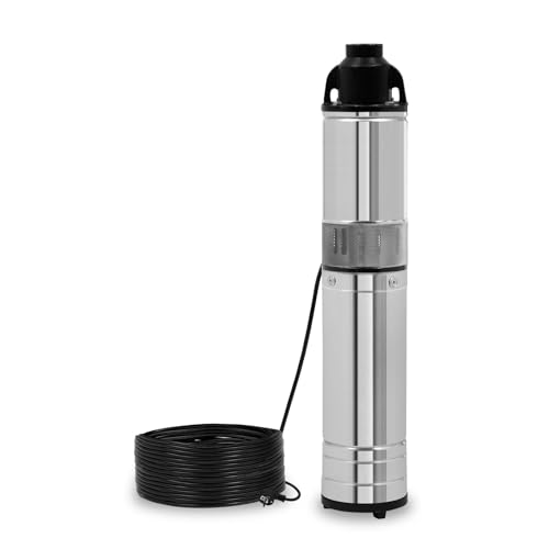EBERTH 4 Tiefbrunnenpumpe Brunnenpumpe aus rostfreiem Edelstahl, Elektrisch 750W, Durchmesser 4 Zoll (10cm), Anschlussgewinde 1 1/4 Zoll, Stromkabel 15m, Arbeitstiefe max. 15m, mit Schmutzsieb
