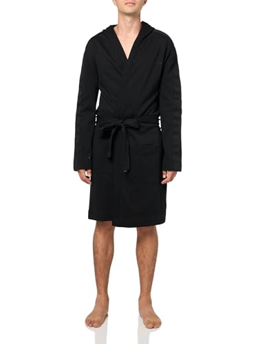 HUGO Tape Logo Tonal Robe albornoz elegante de algodon para hombre color negro