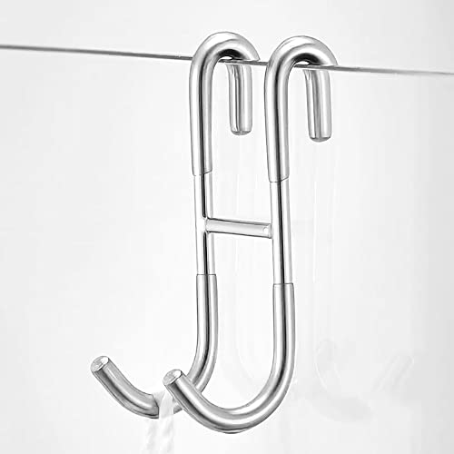 VOANZO 2 Pcs Stainless Steel Shower Door Hooks S Shaped Extended Towel Hanger Bathroom Double Hooks for Bathroom Glass Door - Image 3