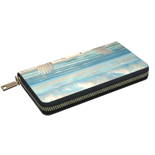 Beach Scene with Chairs Printed Long Wallet for Women Men Cute Coin Purse with Card Holder2