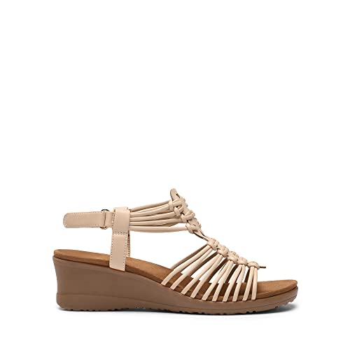 Image of DREAM PAIRS Women's Comfortable Strappy Low Heel Open Toe Slip-On Wedge Sandals Arch Support for Summer Dressy Shoes