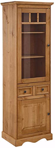 Vitrine Vitrinenschrank Standvitrine Höhe 190cm Kiefer Massivholz gebeizt geölt Natur Landhaus (Türanschlag Links)