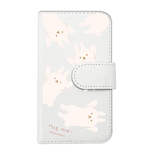 【moimoikka】 iPhone17 Pro Max アイフォン17プロマックス 対応 手帳型 スマホ ケース hug me うさぎ(総柄) アニマル 動物 キャラクター おしゃれ かわいい (カバー色ホワイト) ダイアリータイプ 横開き カード収納