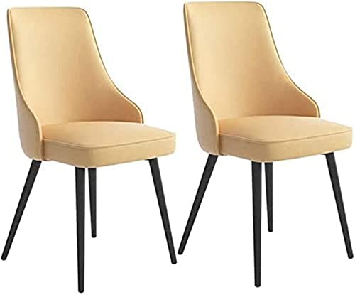 SJIALEN Modern Dining Chairs Set of 2, with Backrest Padded Seat PU Leather Reception Chairs Iron Skeleton Black Feet Kitchen Chair Kitchen Chair (Color : Tender Yellow, Size : 48x46x88cm)