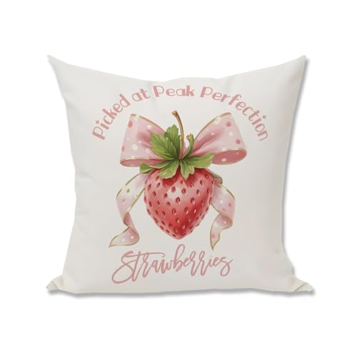 Nihilform Sweet Strawberry Pillow Cover,“Peak Perfection” Strawberry Pillow Cover,18x18 Inch, Cute Fruit Decor for Living Room/Bedroom, Gift for...