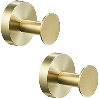 WOMAO Brass Towel Hook, Brushed Gold Coat Hook 2 Packs Round Robe Clothes Wall Hooks SUS 304 Stainless Steel Wall Mounted