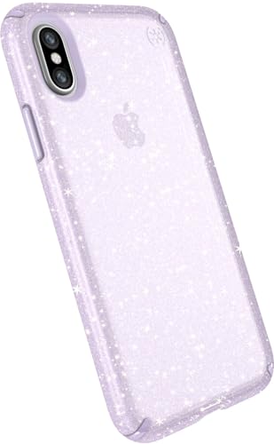 Speck iPhone Xs/X Case, Clear Glitter Protective Ultra Thin Slim Hard Anti Scratch Presidio Cover Case - Purple Glitter