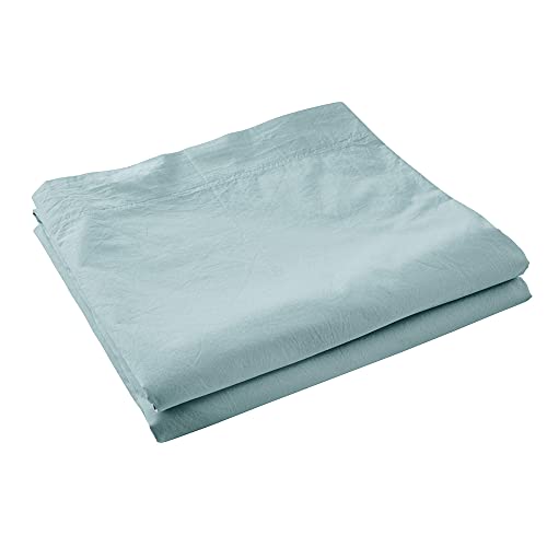 Drap Plat 240x300 en Percale de Coton Lavé 80 Fils Bleu - Linge de lit Premium Drap Plat 100% Percale lavé Cover