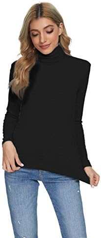 Evagnee Womens Long Sleeve Turtleneck Lightweight Slim Active Shirt (Black, Small)