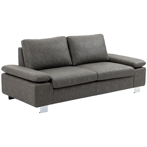 HOMCOM Divano Moderno a 2 Posti Reclinabile e Salvaspazio in Pelle PU con Braccioli Regolabili e Seduta Imbottita per Salotto e Ufficio,200x88x86 cm, Grigio