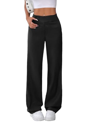 EVALESS Women's Elastic High Waist Straight Leg Pants Business