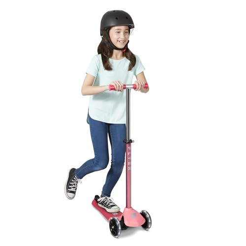 Kids Scooter, 3 Wheel Scooter, Flyer Glider Pro with Light Up Wheels, Pink, Radio Flyer Ride On Toys for Kids 5-12 Years Old, for Outdoor Riding