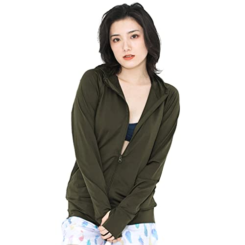 FELLOW フェロー 全38色柄 ラッシュガード パーカー レディース ラッシュパーカー 接触冷感 ラッシュ フードあり 長袖 UVカット UPF50 + カーキ LLサイズ